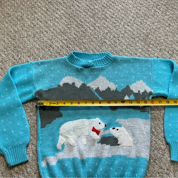 HG Kids Christmas Sweater Blue Pullover Girls M Polar Bear Winter Sparkles - Picture 7 of 9